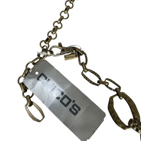 Chicos Gold Tone Metal Chain Belt S/M New NWT Hammered Boho Festival Trendy - Picture 4 of 5